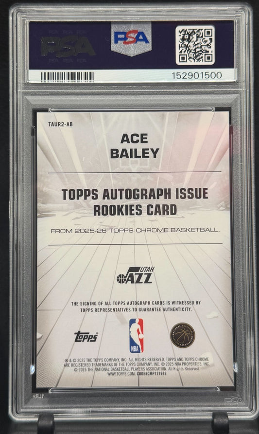 2025 26 Topps Chrome Autograph jazz Rookies Ace Bailey JAZZ GOLD PSA 10 /50