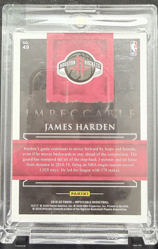 2019-20 Panini Impeccable Houston Rockets 8/8 James Harden Gold Bar 1/2 Toz