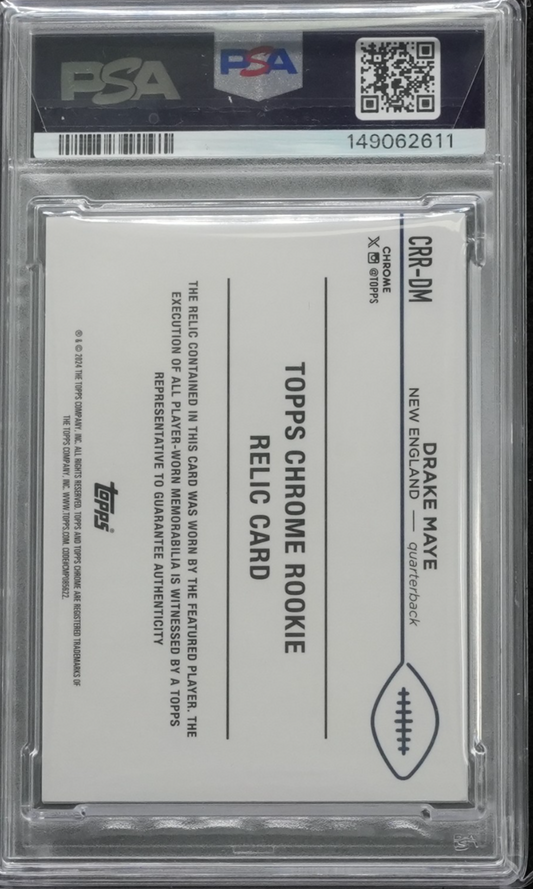 2024 Topps Chrome Rookie Relics Drake Maye #CRR-DM (MEM, RC) Orange /25 PSA 8