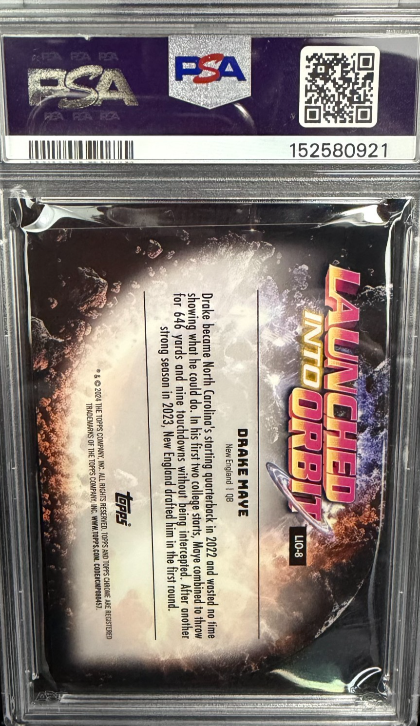 2024 Topps Chrome Drake Maye Launched Into Orbit Orange/25 & Base!! PSA 8