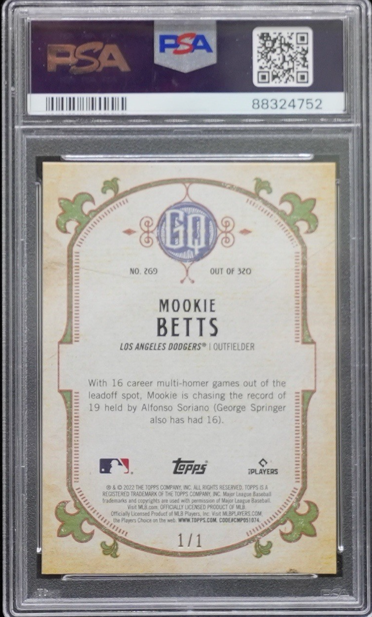 2022 TOPPS GYPSY QUEEN 269 MOOKIE BETTS CHROME SUPERFRACTOR 1/1 PSA 9