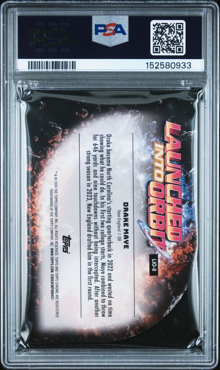2024 TOPPS CHROME FOOTBALL DRAKE MAYE LAUNCHED INTO ORBIT PSA 7 RC YEAR #LIO-8