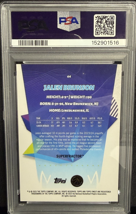 2024-25 Topps Finest Basketball Jalen Brunson SUPERFRACTOR /1 #64 PSA 9 !!!!!!!!
