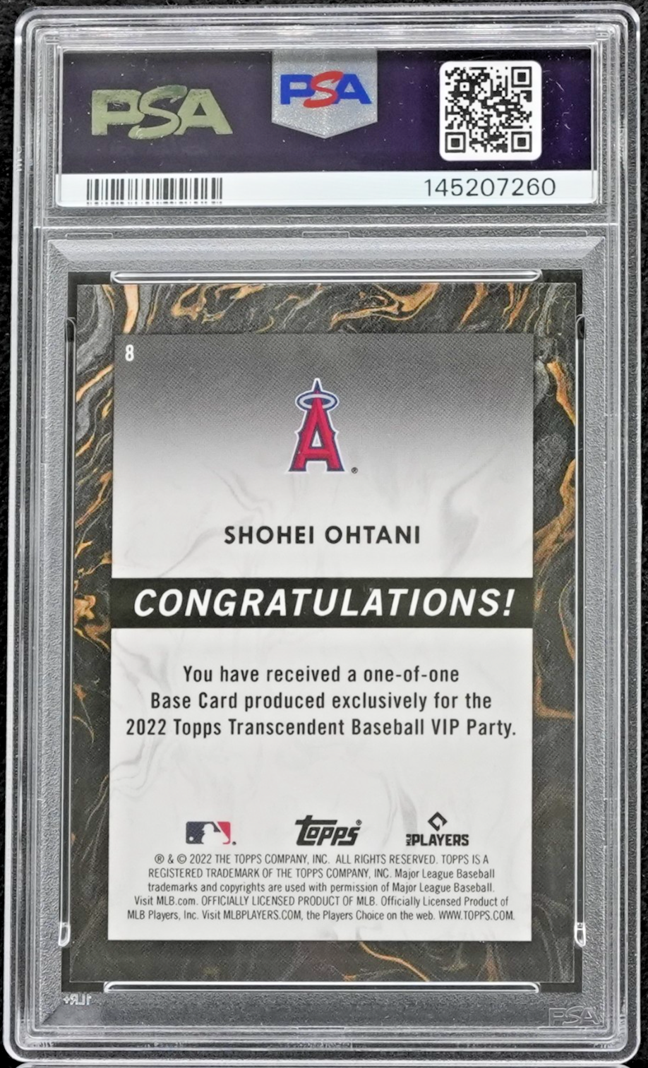 2022 Topps Transcendent VIP Party 8 Pattern Red/Yellow 1/1 Shohei Ohtani PSA 9