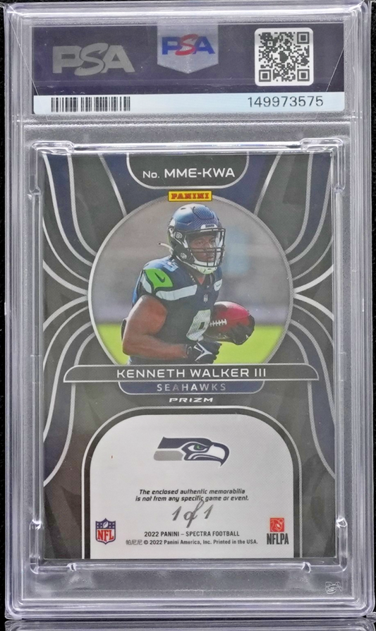 2022 Panini Spectra Monumental Memorabilia Kenneth Walker III SUPERFRAC Gold 1/1