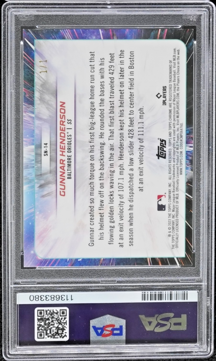 2023 Topps Cosmic Chrome Supernova Superfractor Gunnar Henderson 1/1 (RC) PSA 8