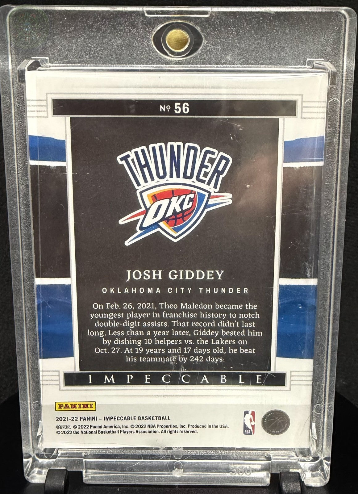 2021-22 Panini Impeccable 4/5 Josh Giddey Gold Bar 1/2 Toz