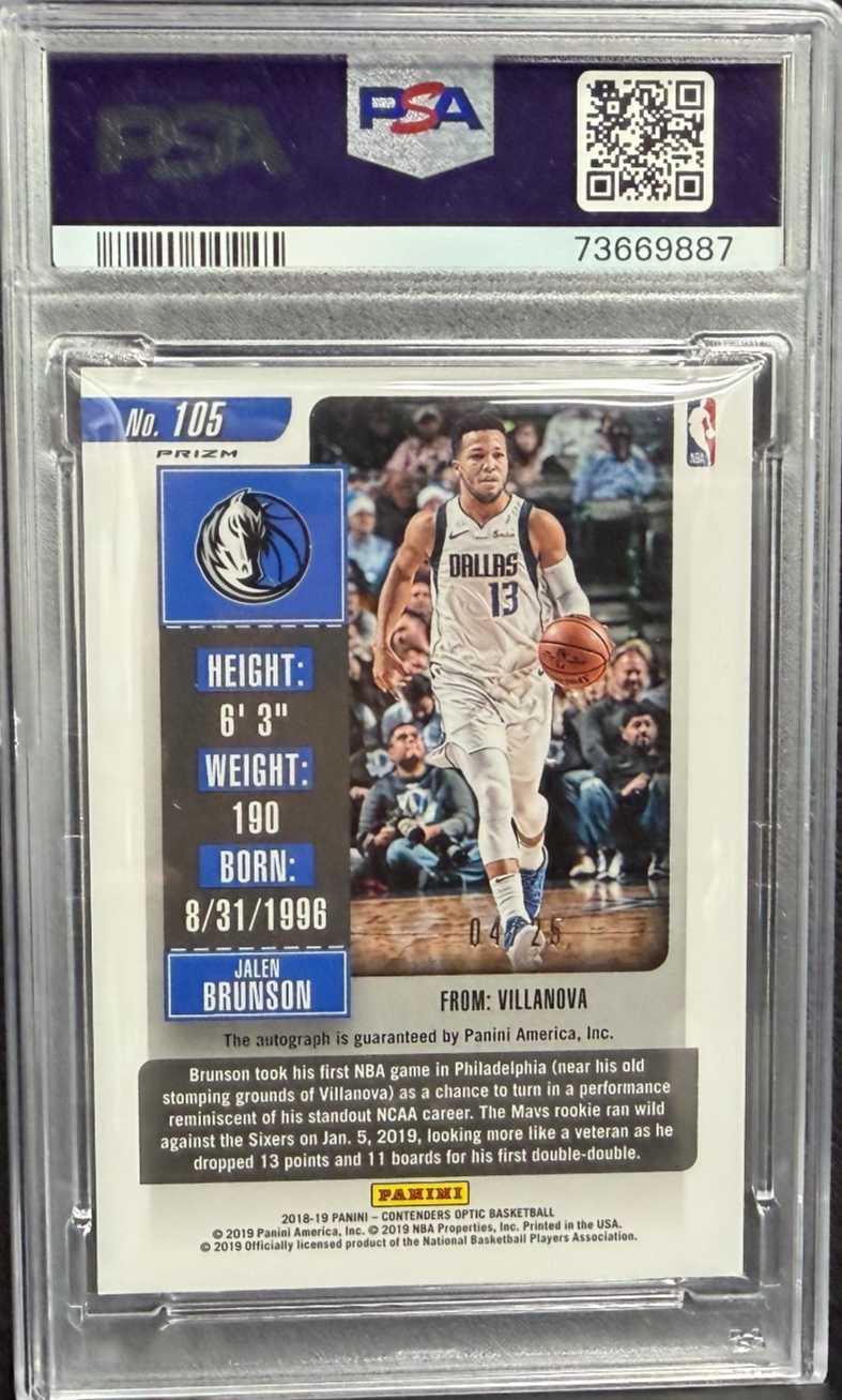 2018-19 Panini Jalen Brunson Contenders Optic /25 Orange Auto RC PSA 9