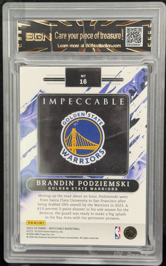 2023-24 Panini Impeccable Brandin Podziemski Silver Bar