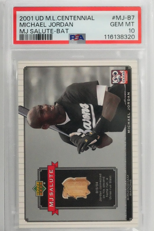2001 Upper Deck UD M.L. CENTENNIAL MICHAEL JORDAN MJ SALUTE-BAT #MJB7 PSA 10