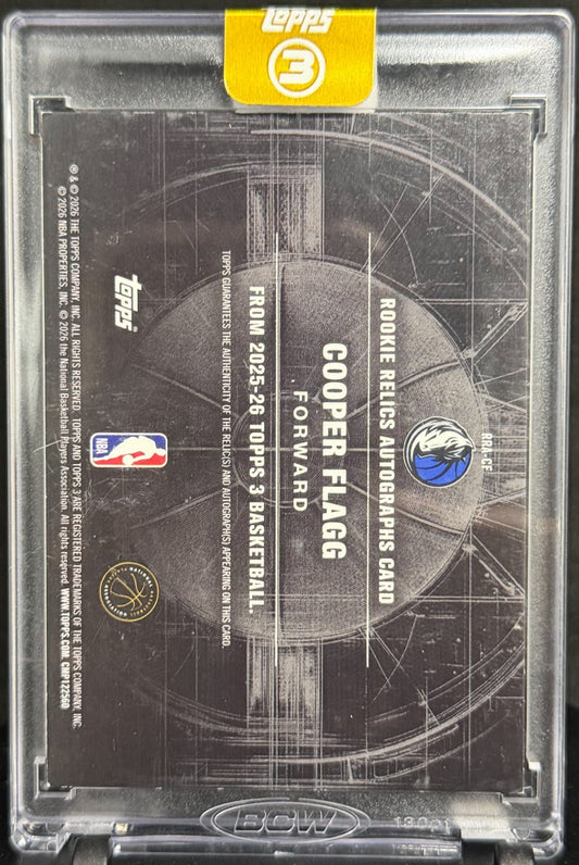 2025 Topps Three 3 Rookie Relics Autograph RRA-CF Cooper Flagg /15 Color Match