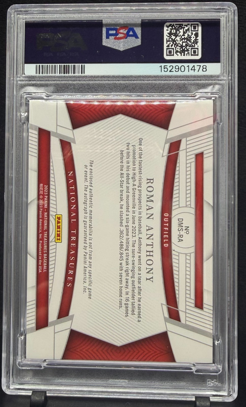2023 Panini National Treasures - Die-Cut Mat Sig Gold Roman Anthony PSA 9