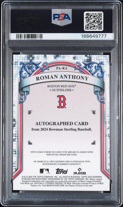 2024 BOWMAN STERLING PROSPECT AUTOGRAPGHS ROMAN ANTHONY /99 #PA-RA SPECKLE PSA 9