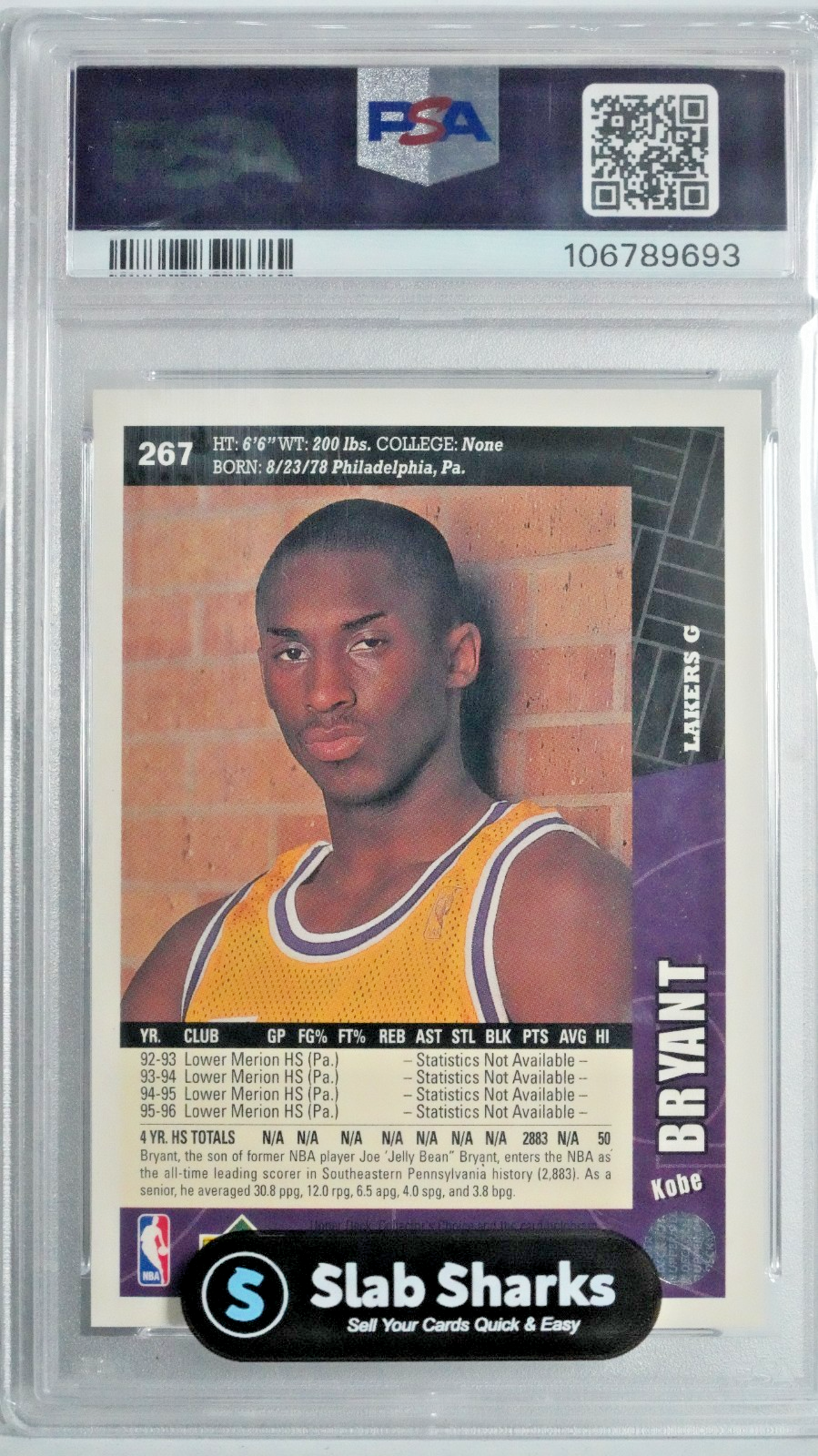 1996 UPPER DECK COLLECTORS CHOICE #267 KOBE BRYANT RC ROOKIE PSA 10