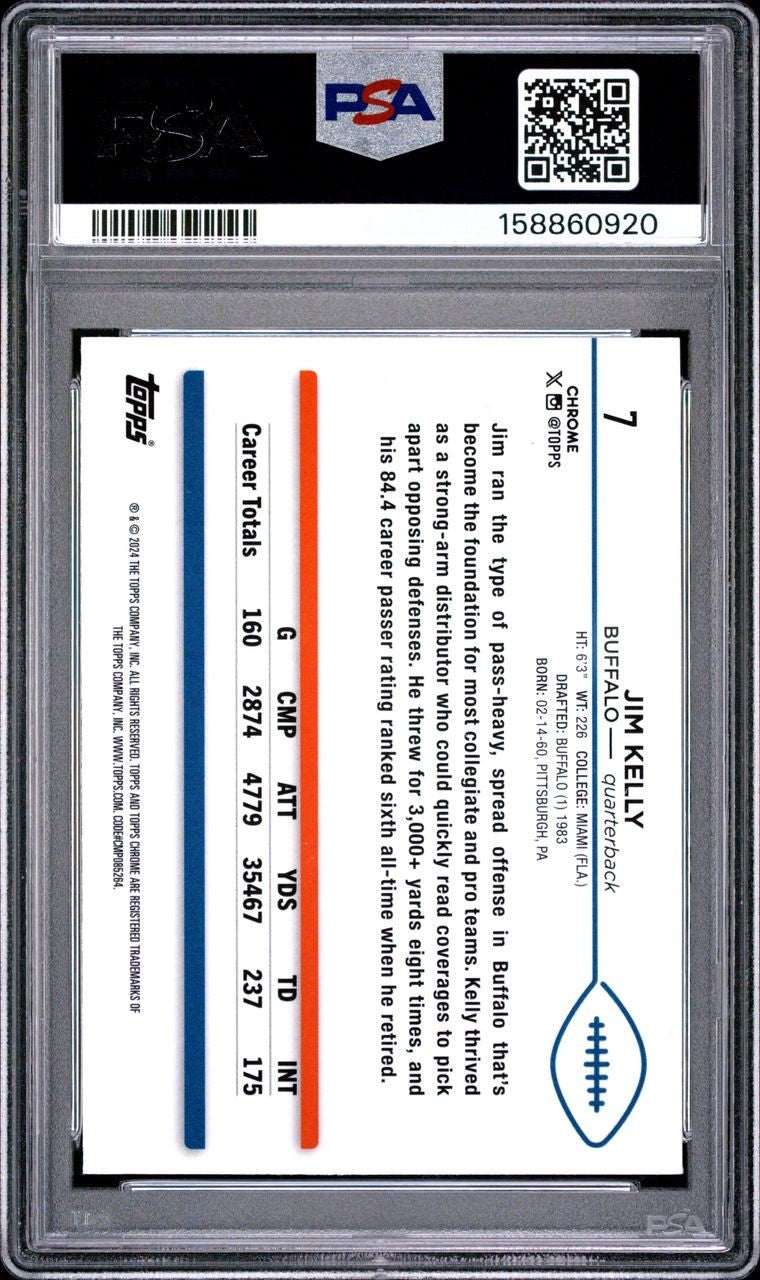 2024 Topps Chrome football - Jim Kelly #7 Green GEOMETRIC Refractor /99 PSA 10