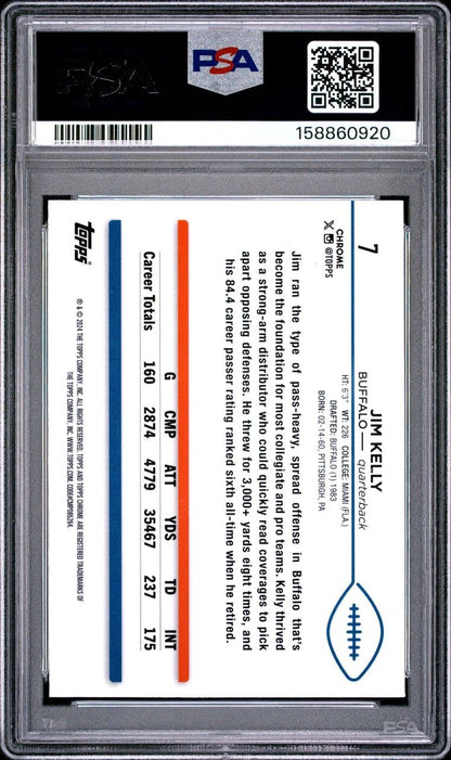 2024 Topps Chrome football - Jim Kelly #7 Green GEOMETRIC Refractor /99 PSA 10