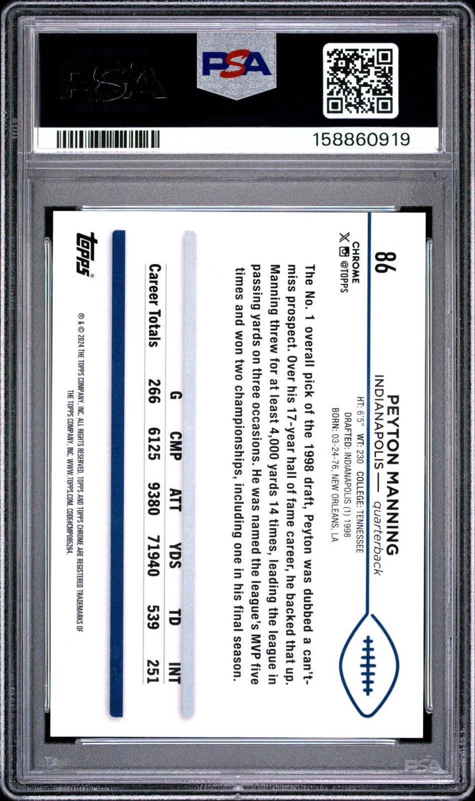 2024 Topps Chrome Peyton Manning #86 Orange GEOMETRIC  Refractor /25 PSA 9