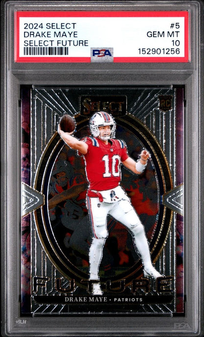 2024 PANINI SELECT FOOTBALL  - SELECT FUTURE DRAKE MAYE #5 RC PATRIOTS PSA 10