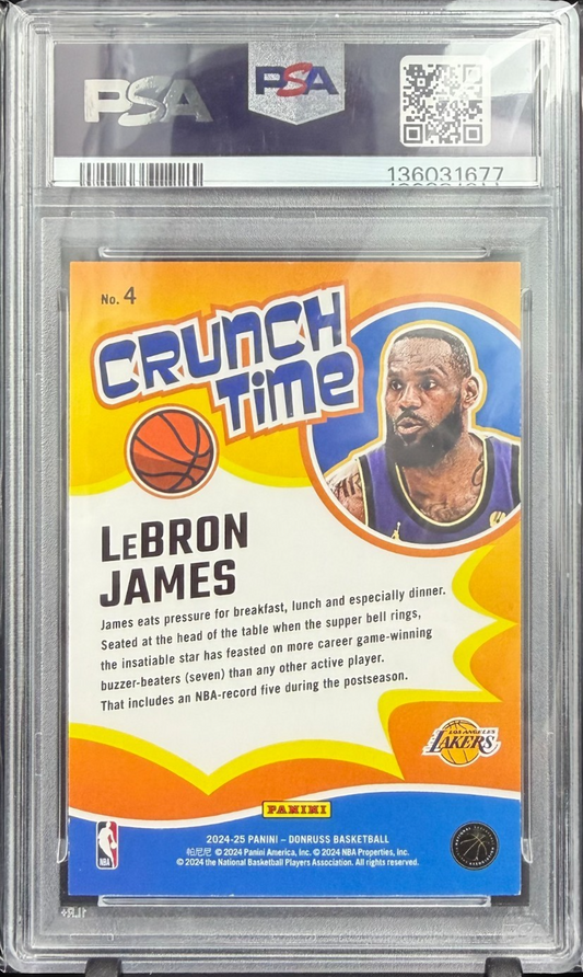 LeBron James 2024-25 Panini Donruss Crunch Time Press Proof Gold 09/10 #4 PSA 8