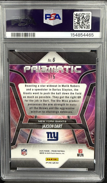 2025 Panini Prizm Football - Prizmatic Jaxson Dart #6 /5 (RC) PSA 8 SUPERFRACTOR