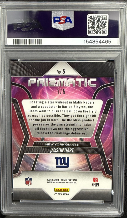 2025 Panini Prizm Football - Prizmatic Jaxson Dart #6 /5 (RC) PSA 8 SUPERFRACTOR