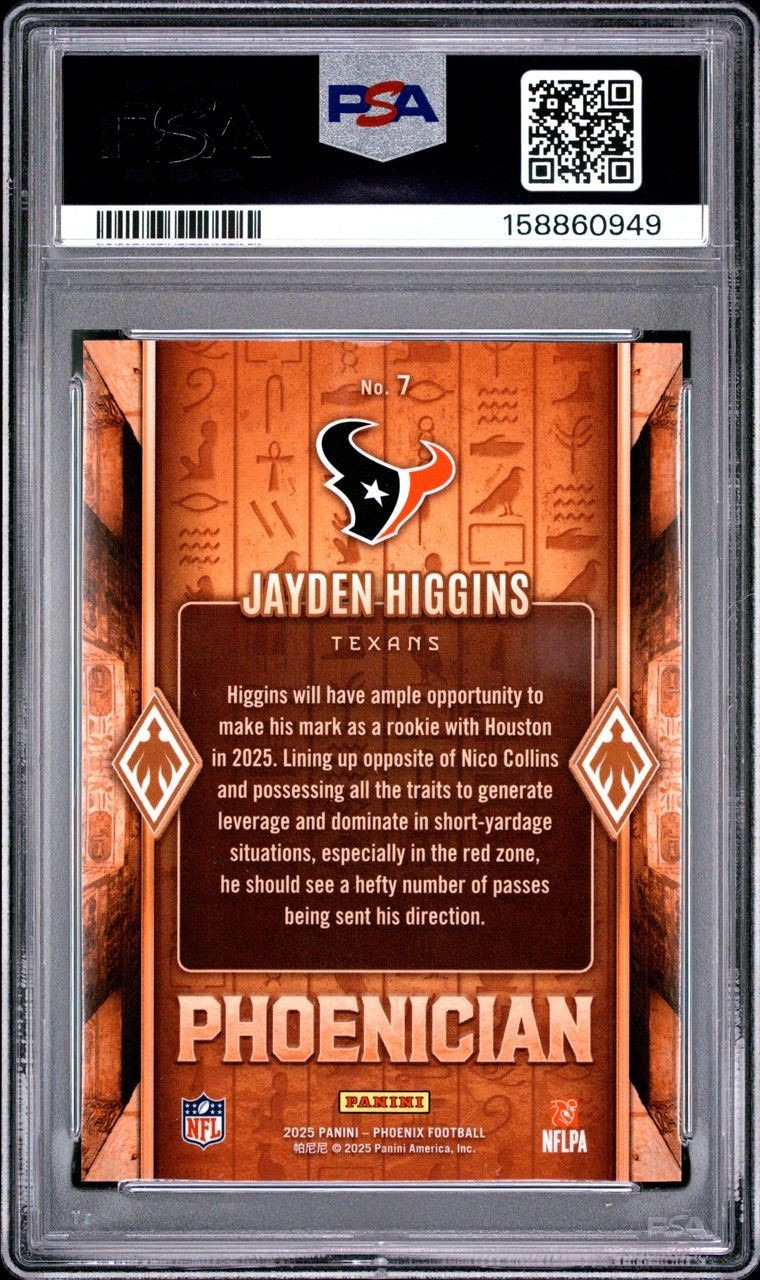 2025 Panini Phoenix - Phoenician Jayden Higgins #7 (RC) PSA GEM 10