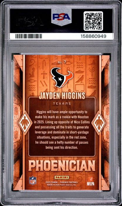 2025 Panini Phoenix - Phoenician Jayden Higgins #7 (RC) PSA GEM 10