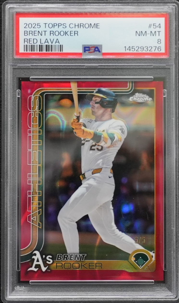 2025 Topps Chrome Baseball Brent Rooker Red Lava 5/5 PSA 8