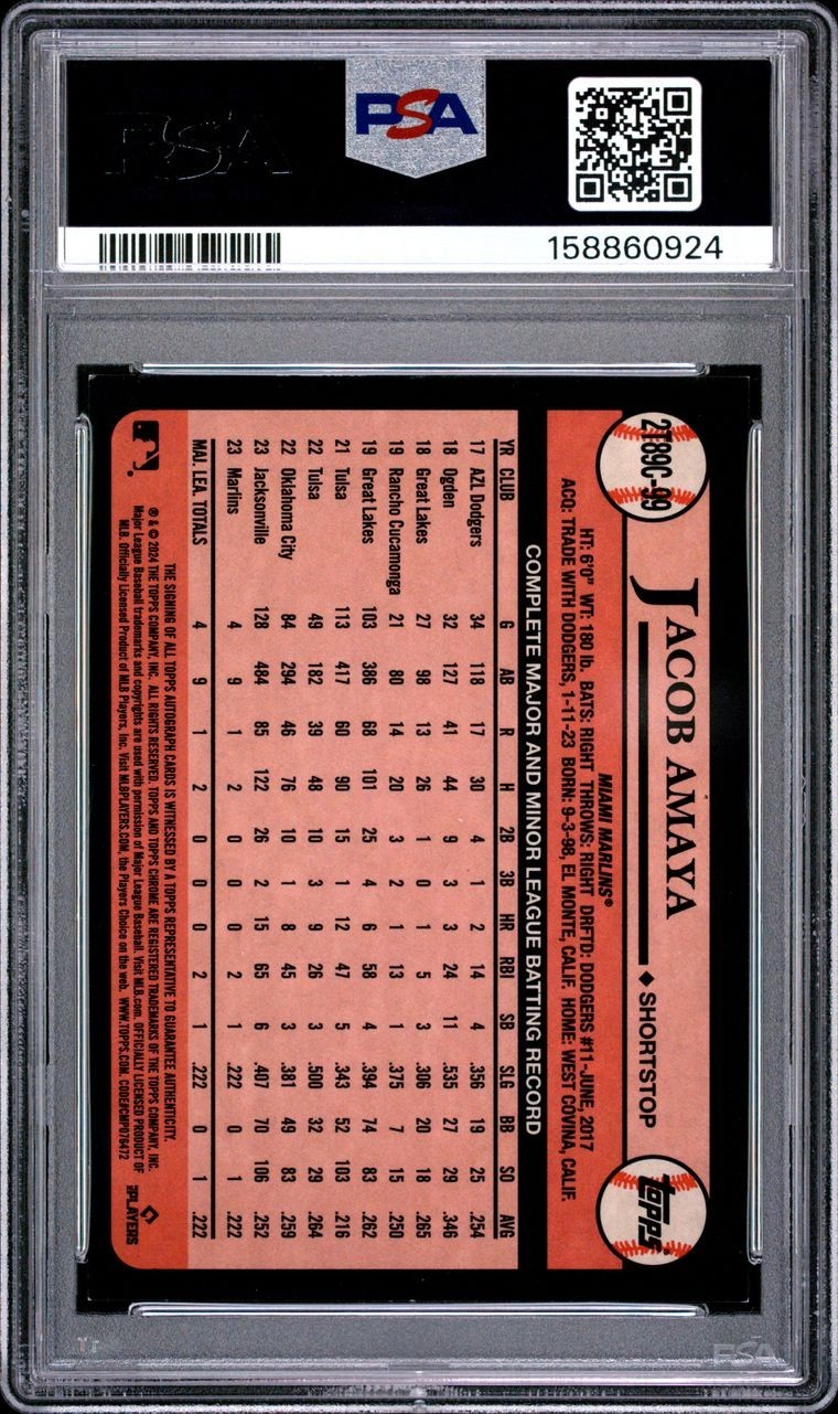 2024 Topps Series  1989 Topps Chrome Silver Pack Auto Jacob Amaya 2T89C-99 RED/5