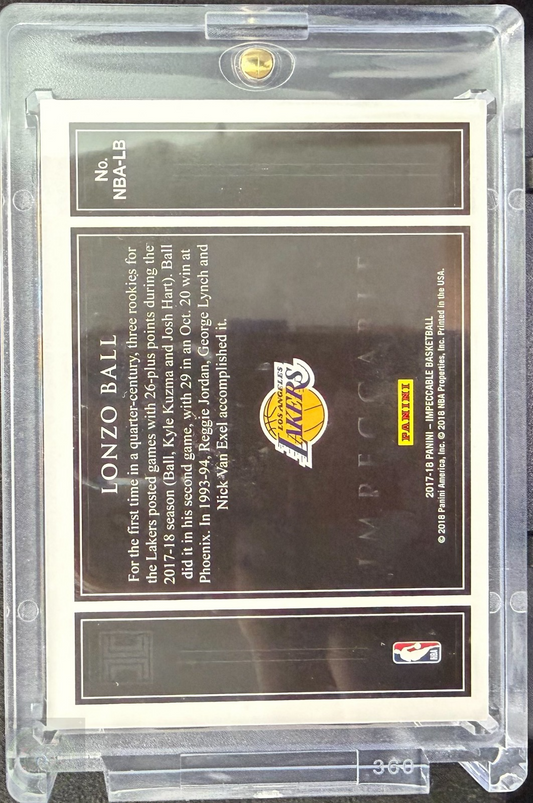 2017 Panini Impeccable Lonzo Ball Rookie Gold Bar 1/2 Toz