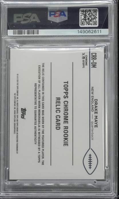 2024 Topps Chrome Rookie Relics Drake Maye #CRR-DM (MEM, RC) Orange /25 PSA 8