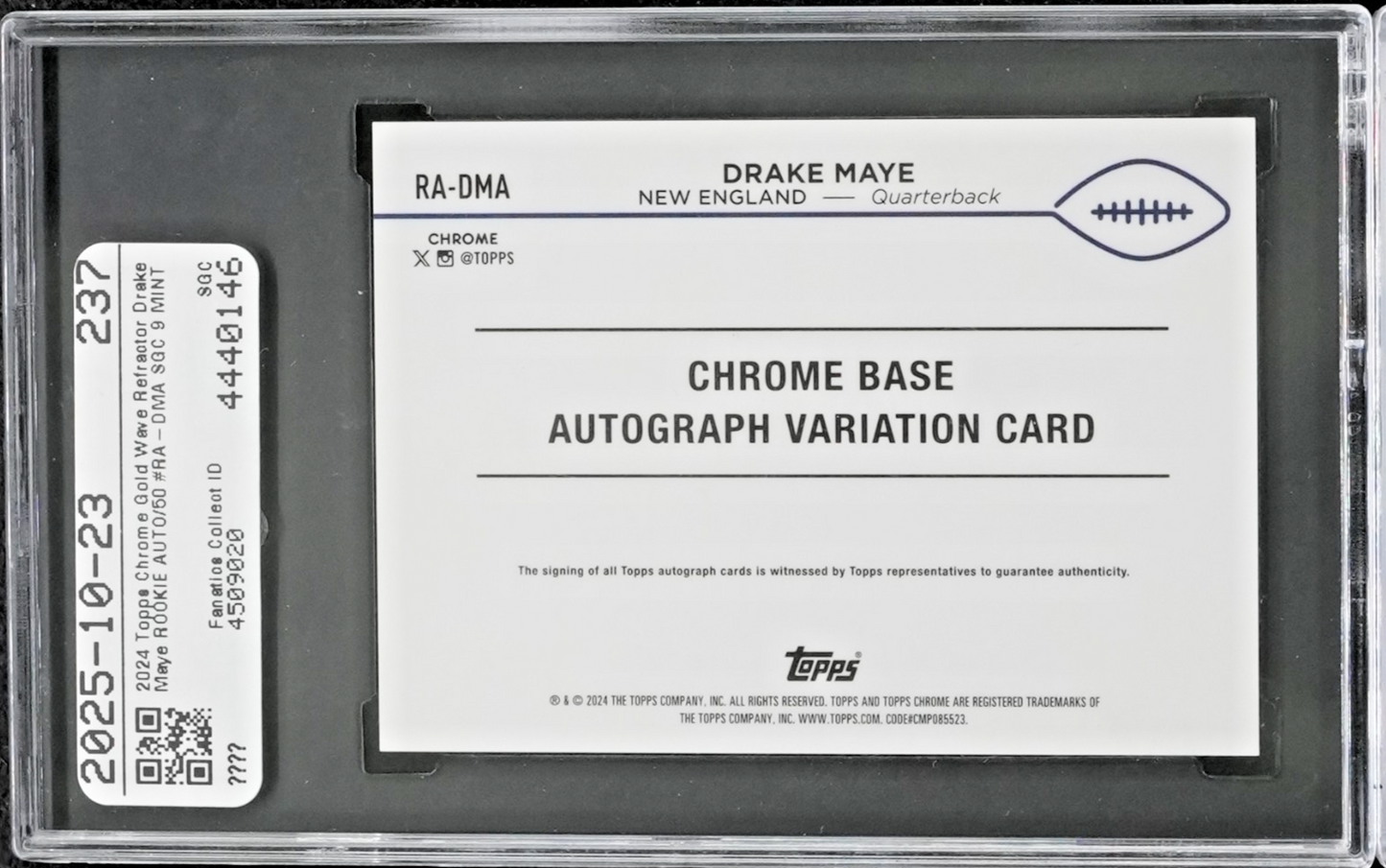 2024 Topps Chrome - Rookie Autographs Drake Maye #RA-DMA Gold Wave Refractor /50