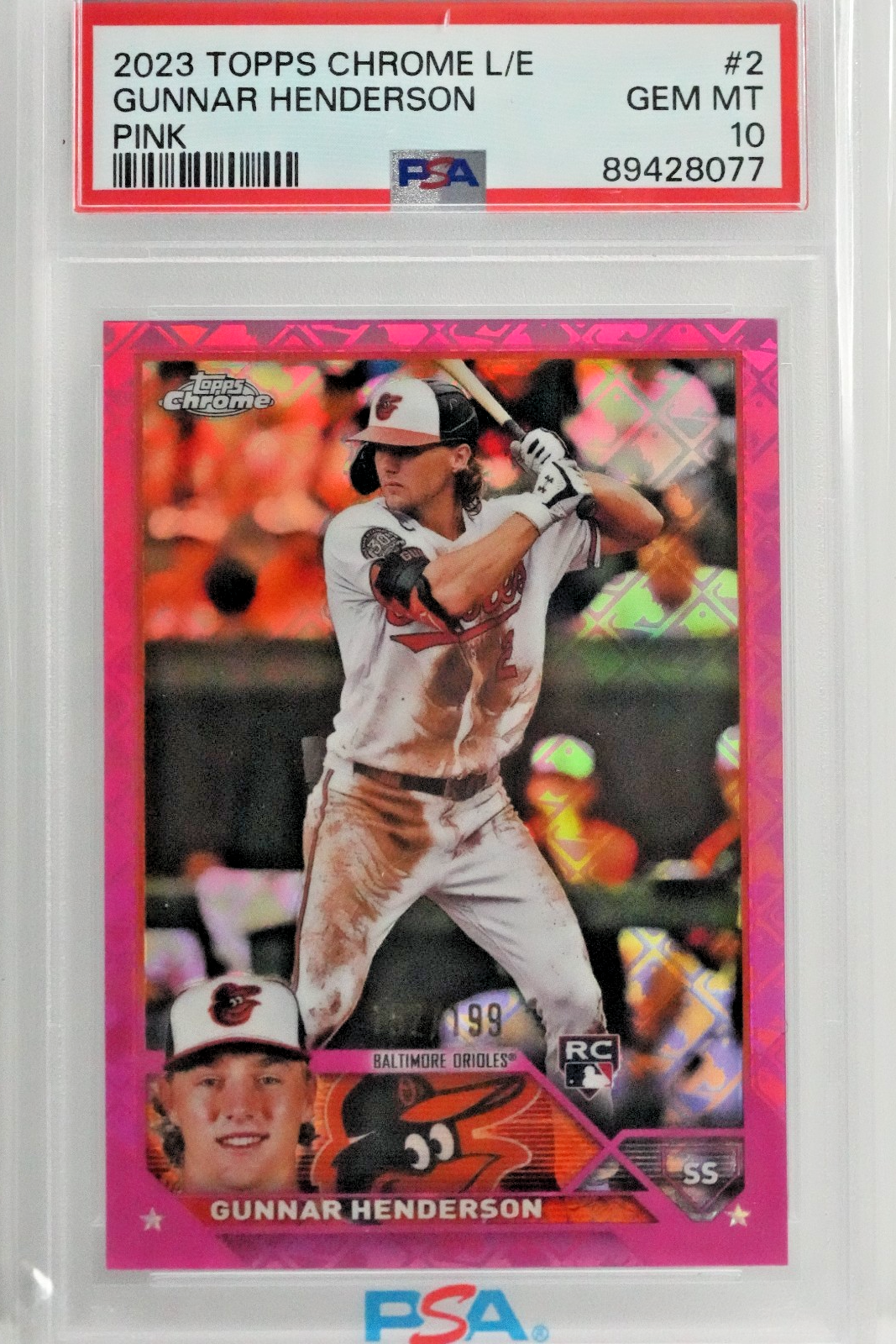 2023 Topps Chrome Logofractor Ed. #2 Gunnar Henderson RC PINK  /199 PSA 10