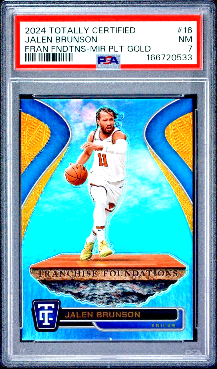 2024 PANINI TOTALLY CERTIFIED JALEN BRUNSON FRANCHISE FOUNDATIONS GOLD /10 PSA 7