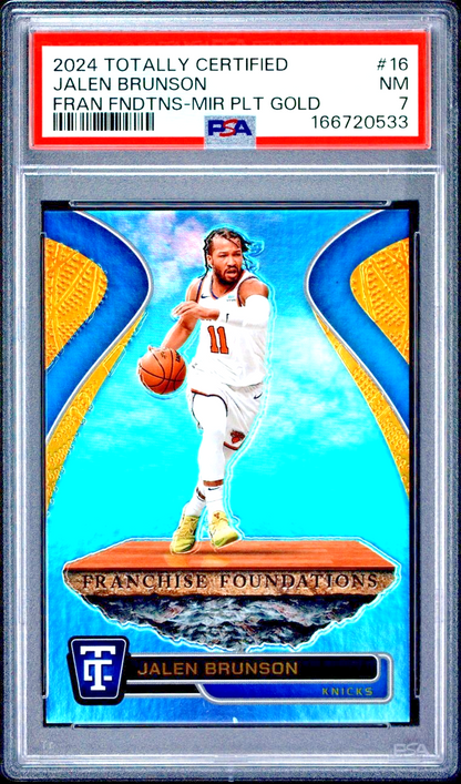 2024 PANINI TOTALLY CERTIFIED JALEN BRUNSON FRANCHISE FOUNDATIONS GOLD /10 PSA 7