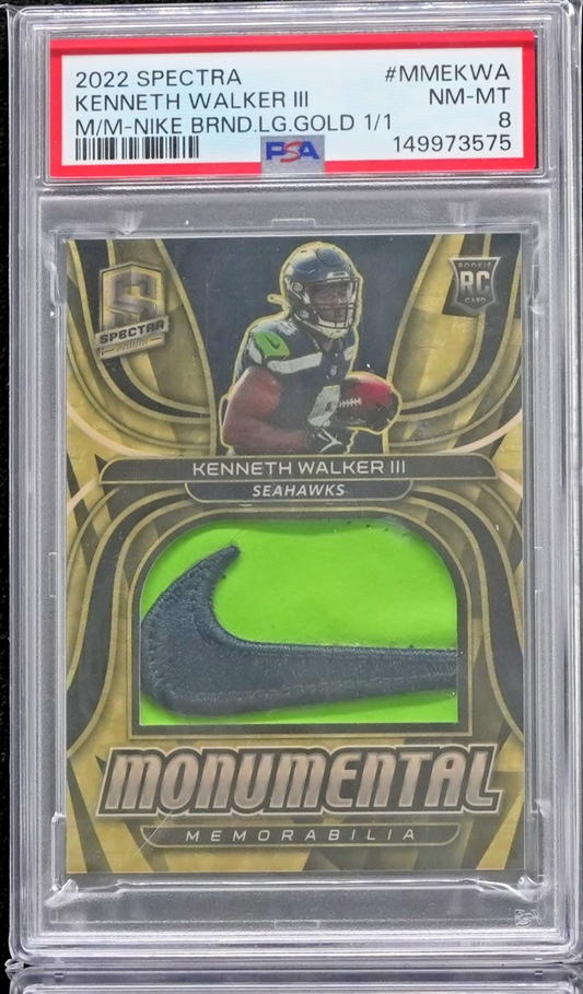 2022 Panini Spectra Monumental Memorabilia Kenneth Walker III SUPERFRAC Gold 1/1