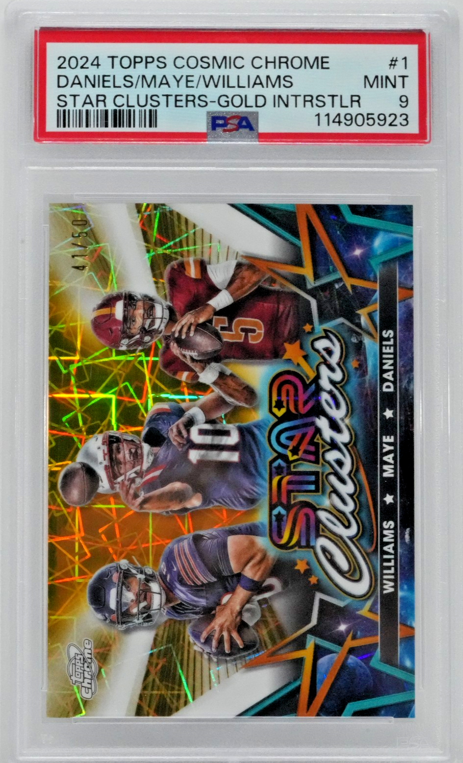 2024 GOLD INTERSTELLAR #1 CALEB WILLIAMS/DRAK MAYE/JAYDEN DANIELS 41/50 PSA 9
