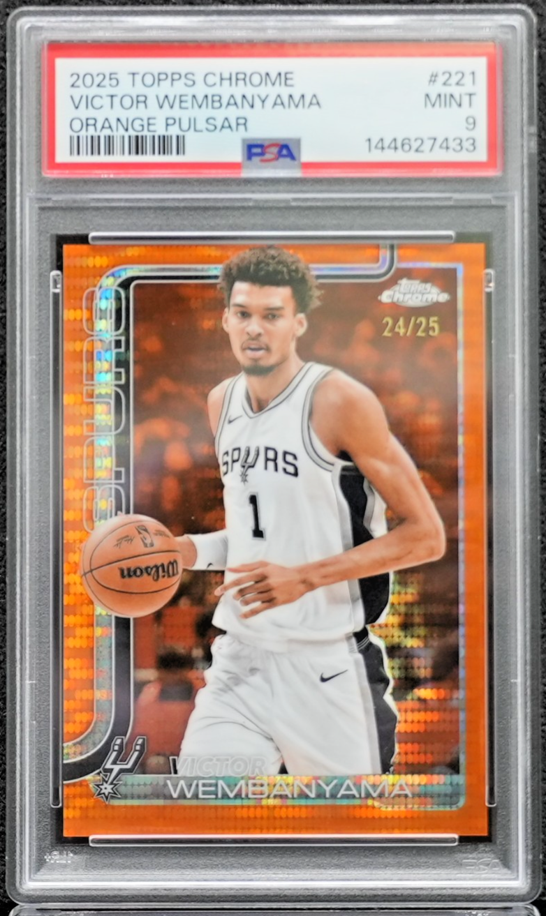 2025 Topps Chrome Victor Wembanyama Orange Pulsar Refractor /25 #221 PSA 9