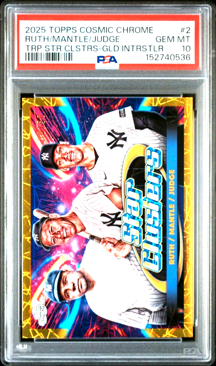 2025 Topps Cosmic Chrome Triple Star Clusters Ruth Mantle Aaron Judge GOLD /50