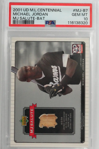 2001 Upper Deck UD M.L. CENTENNIAL MICHAEL JORDAN MJ SALUTE-BAT #MJB7 PSA 10