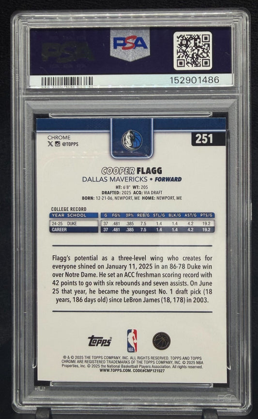 2025-26 Topps Chrome - Cooper Flagg #251 X-Fractor (RC) PSA 9 Mavericks