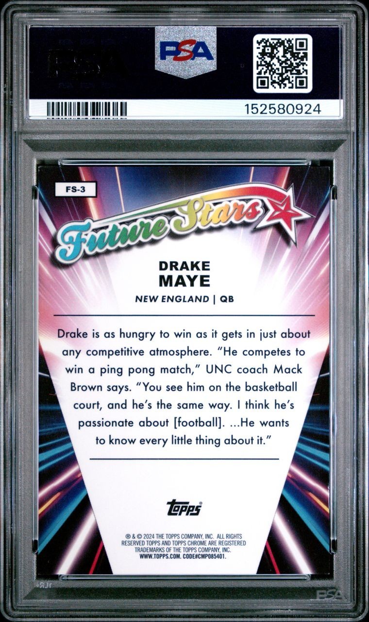 2024 TOPPS CHROME FOOTBALL FUTURE STARS DRAKE MAYE ORANGE REF /25  #FS-3 RC PSA