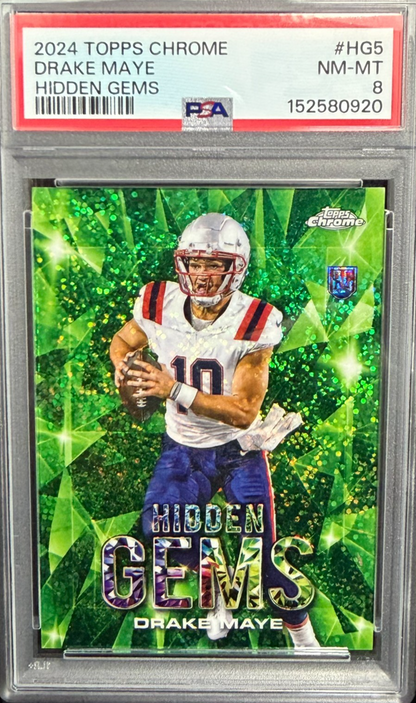 2024 Topps Chrome Hidden Gems Green Speckle Refractor Drake Maye RC Rookie PSA 8