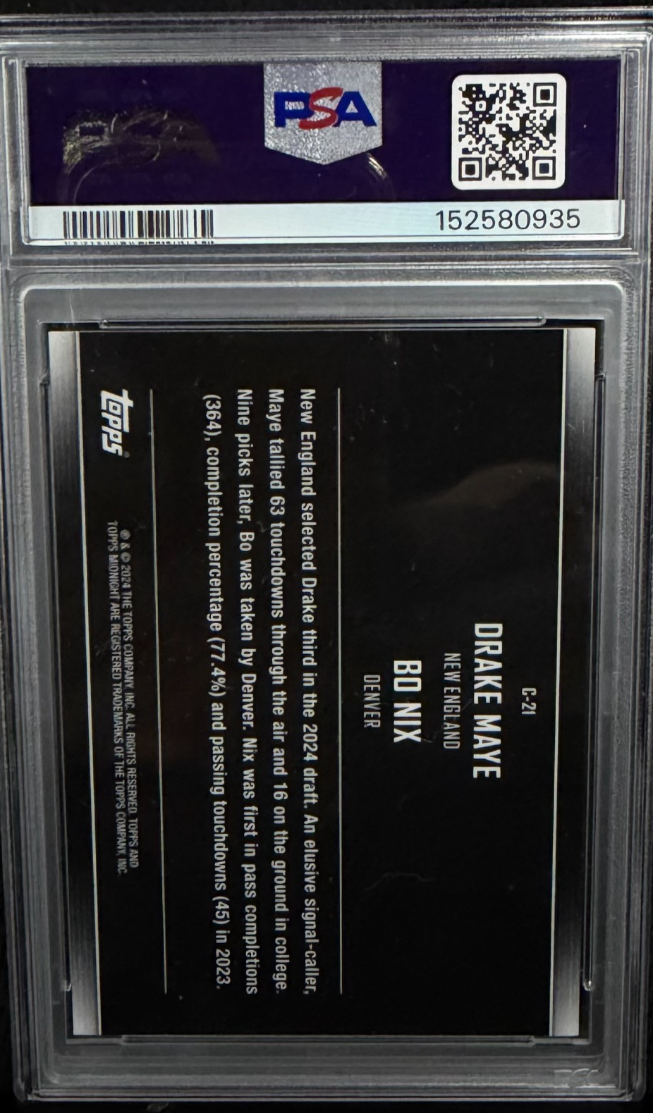 Drake Maye Bo Nix 2024 Topps Midnight Constellations Winter Solstice /35  PSA 10