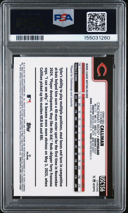 Tyler Callihan 2025 Topps Chrome Update True Green Refractor /99 RC USC156 PSA 9