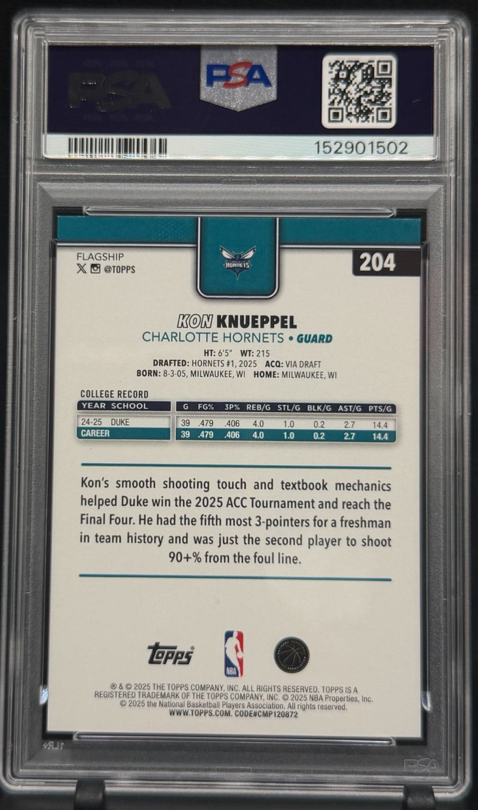2025 Topps #204 Kon Knueppel Orange Diamante PSA 9