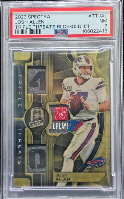 2023 Spectra Josh Allen Triple Threats  1/1 PSA 7 SUPERFRACTOR GOLD VINYL
