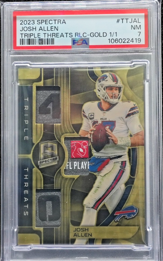 2023 Spectra Josh Allen Triple Threats  1/1 PSA 7 SUPERFRACTOR GOLD VINYL