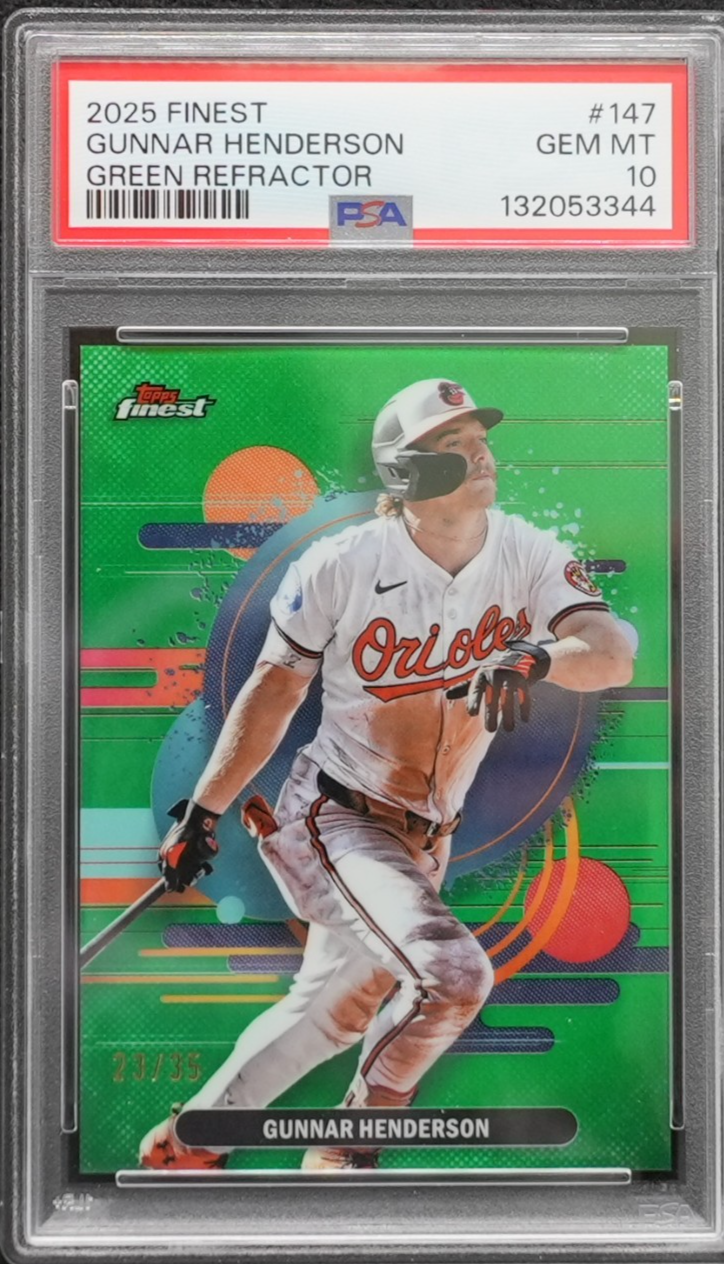 2025 Topps Finest #147 Gunnar Henderson Green Refractor /35 - PSA 10 1/1