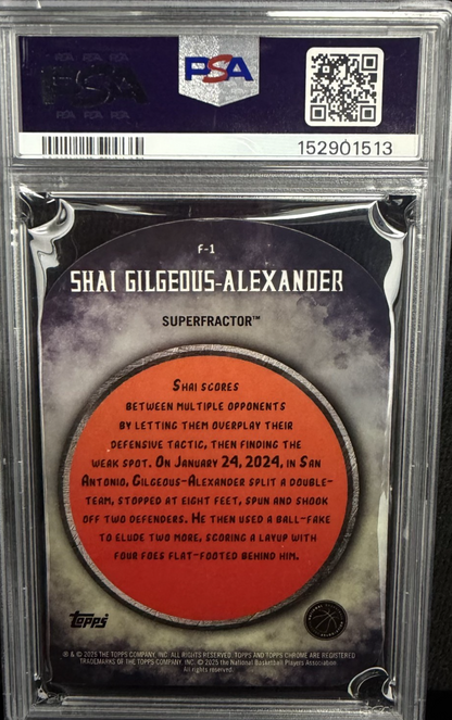 2024-25 Topps Finest Finishers Shai Gilgeous-Alexander F-1 SUPERFRACTOR PSA